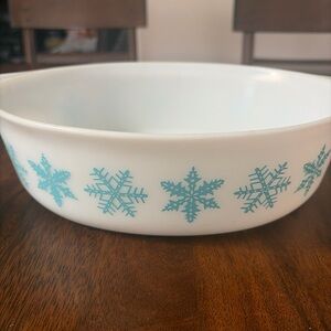 Pyrex White Bowl with Blue Snowflake Design